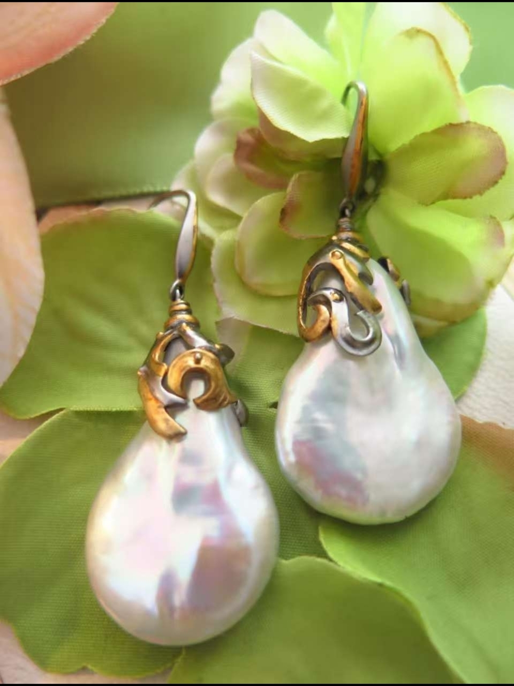 Rare * Large Natural Baroque Pearl 925 Sterling Silver Earrings Perfect Gift NEW